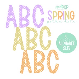 Conjunto de letras do alfabeto de bolinhas de primavera | Fonte Alphapack | Aquarela | PNG | Letra de rabisco de sublimação | Conjunto de fontes | Letras de transferência
