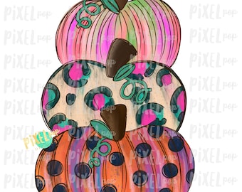 Funky Stacked Pumpkins Navy Sublimation Design | Hand Drawn Design | Sublimation PNG | Digital Download | Printable Artwork | Art
