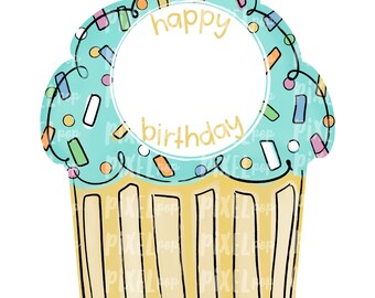 Neutral cupcake-grattis på födelsedagen PNG | Cupcake | Grattis på födelsedagen | Cupcake-dörrhängare | Sublimering | Digital nedladdning | Utskrivbar | Clipart