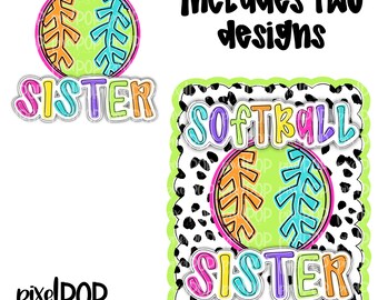 Softball Sister Bright Dotty PNG with Pocket Image Included | Softball Mama | Sports |Transfer Sublimation | Softball Printable Digital Art