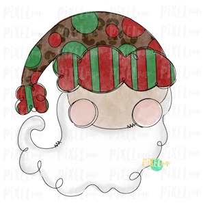 Leopard Print Whimsical Santa Claus Painted Digital Watercolor Sublimation PNG | Clip Art PNG | Digital Download | Printable Artwork | Art