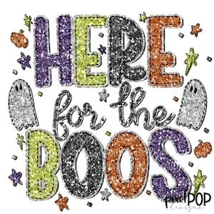 Hier voor de Boos Glitter Sequin Ghost, png | Handgetekend sublimatieontwerp | Sublimatie-png | Digitale download | Afdrukbaar kunstwerk | Kunst:
