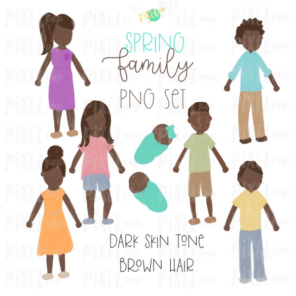 Dark Skin Brown Hair Stick People Figure Membres de la famille PNG Sublimation (fr) Ornement de famille (en anglais) Images de portrait de famille (fr) Portrait numérique (Digital Portrait) Art