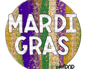 Mardi Gras Circle Bold with Glitter PNG | Fat Tuesday New Orleans Art | Hand Painted | Mardi Gras Design | Digital Download | Clip Art