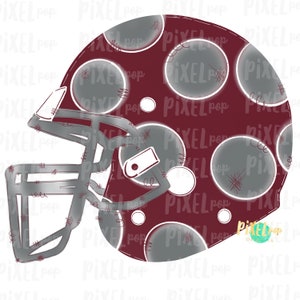 Maroon and Grey Polka Dot Football Helmet Hand Drawn Sublimation PNG | Digital Design | Transfer | Digital Print | Printable | Clip Art