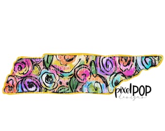 State of Tennessee Shape on Floral Acrylic Canvas Digital PNG | Tennessee TN | Home State | Heat Transfer | Digital | Floral State Shape
