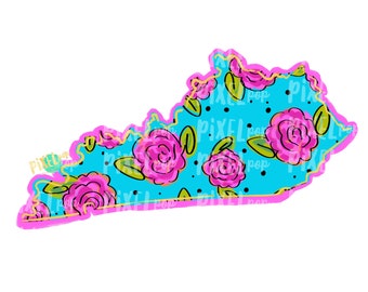 State of Kentucky Shape Blue Floral PNG | Kentucky State | Home State | Sublimation Design | Heat Transfer | Digital | Flower Background