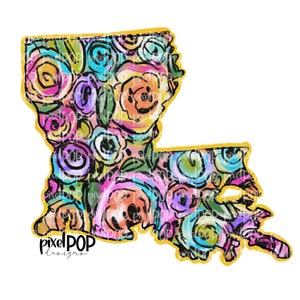 State of Louisiana Shape on Floral Acrylic Canvas Digital PNG | Louisiana LA | Home State | Heat Transfer | Digital | Floral Background