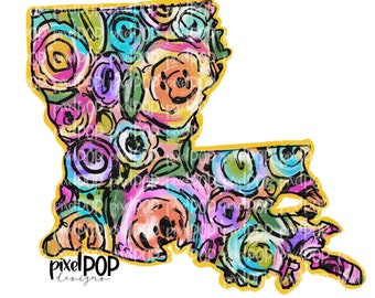 State of Louisiana Shape on Floral Acrylic Canvas Digital PNG | Louisiana LA | Home State | Heat Transfer | Digital | Floral Background