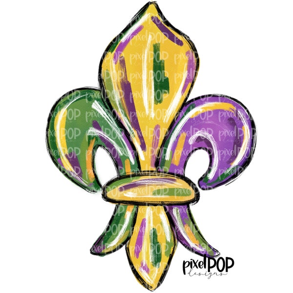 Fleur de Lis Acrylic on Canvas PNG | Mardi Gras Fleur de Lis  | New Orleans Art | Hand Painted | Mardi Gras | Digital Download | Clip Art