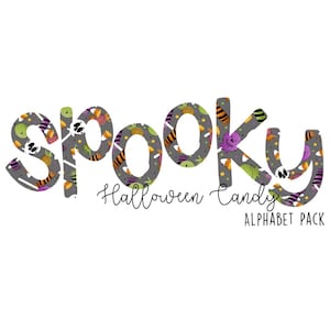 Conjunto de letras do alfabeto digital desenhado à mão de doces assustadores de Halloween | Fonte Alphapack | PNG | Arte | Letra de Doodle de Sublimação | Letras de Transferência