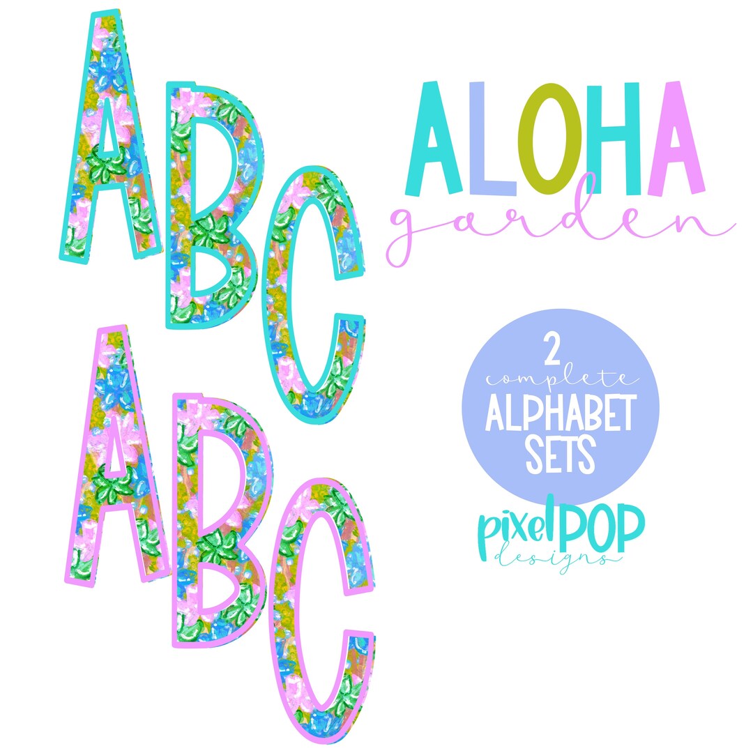 Aloha Garden Floral Alphabet Letter Set | Alphapack Font | Watercolor ...