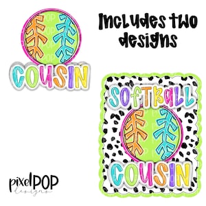 Cousin de softball : PNG à pois brillants avec image de poche incluse | Maman softball | Sports | Sublimation par transfert | Art numérique imprimable softball