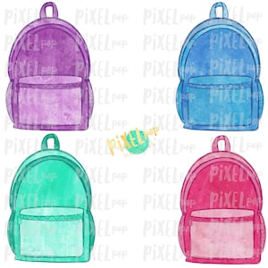 4er Set Rucksäcke Aquarell Sublimation Clip Art Design | Hand gezeichnet PNG | Sublimation PNG | Digitaler Download | Druckbare Grafik | Artnr