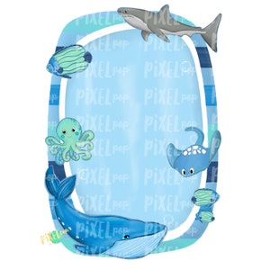 Ocean Animals Frame Blank PNG | Digital Ocean Design | Shark | Whale | Tropical Fish | Octopus | Manta Ray | Blue Whale | Ocean PNG | Sea