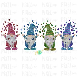 Valentine Heart Gnomes Quad Watercolor Sublimation PNG | Gnome Digital | Valentines Day Gnome | Valentine Gnomes | Watercolor Gnomes | Gnome