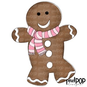 ジンジャーブレッドガールのピンクのスカーフ PNG | クリスマス昇華 | クリスマスクッキー PNG デザイン | クリスマス クリップアート | デジタル ダウンロード | 印刷可能