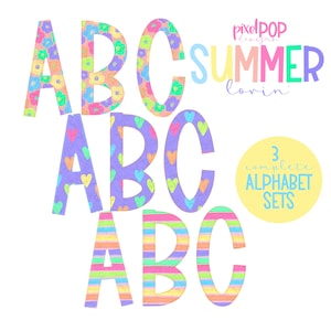 Conjunto de letras do alfabeto Summer Lovin' | Fonte Alphapack | Aquarela | PNG | Letra Doodle de Sublimação | Conjunto de fontes | Letras de transferência