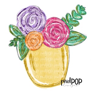 Flower in Yellow Pot PNG | Painted Flowers | Spring Flower Sublimation Design | Heat Transfer PNG | Digital Download | Printable Art