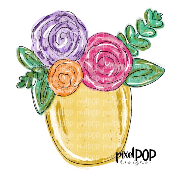 Blume im gelben Topf PNG | Gemalte Blumen | Frühlingsblumen Sublimations Design | Heat Transfer PNG | Digitaler Download | Druckbare Kunst
