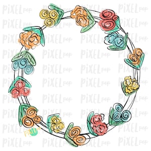 Scribble Floral Wreath Sublimation PNG | Digital Painting | Spring Clipart Frame | Spring Floral | Flower Wreath | Watercolor Floral Art