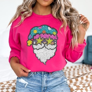 Santa with Sunglasses Christmas Faux Glitter Applique PNG Design Sublimation DTF Screen Print Art Faux Sequins Sparkly Sparkle
