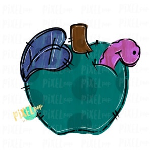 Apple Worm Teal Teacher Sublimation PNG Art | Hand Drawn Sublimation Design | Sublimation PNG | Digital Download | Printable Artwork | Art