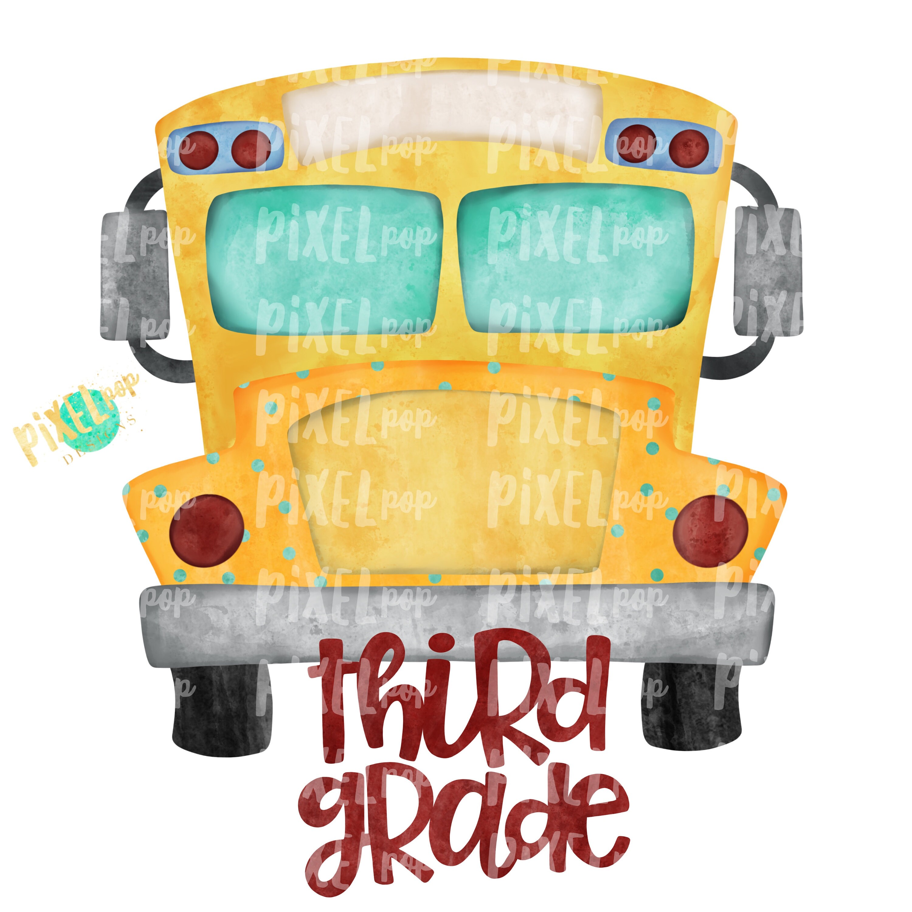 Third Grade Red School Bus Watercolor Sublimation PNG Design | Hand ...