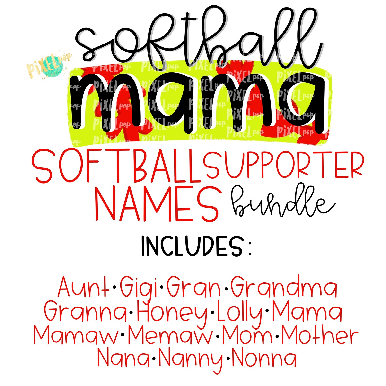 Softball Supporter Names Design Bundle Softball Mom Etsy