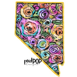 State of Nevada Shape on Floral Acrylic Canvas Digital PNG | Nevada NV | Home State | Heat Transfer | Digital | Floral Background