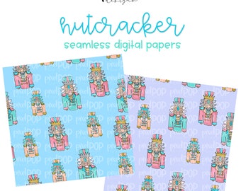 Funky Nutcracker Seamless Digital Papers Set of Two PNG | Christmas | Hand Painted | Sublimation | Digital Download | Scrapbooking Paper