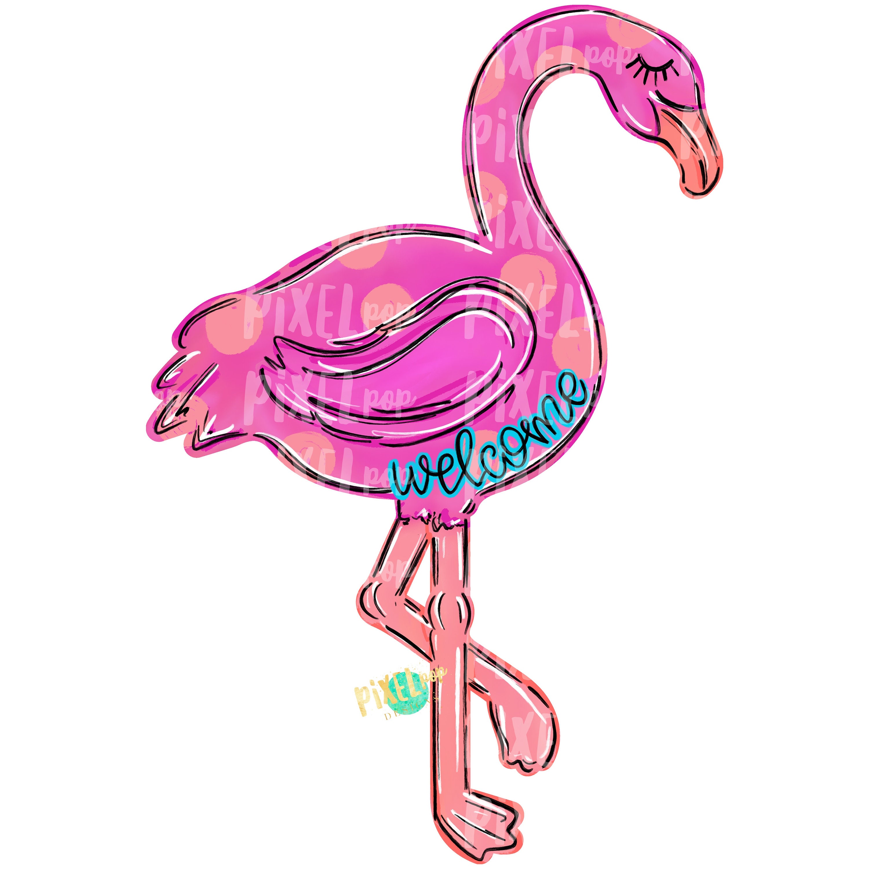 Welcome Flamingo PNG | Pink Flamingo Design | Sublimation | Hand Painted  Bird | Watercolor Bird Digital Download | Printable Art | Clip Art, image size:3000x3000