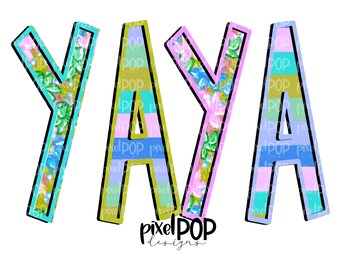 Yaya Floral and Stripe Design PNG | Yaya Art | Yaya Design | Hand Drawn PNG | Sublimation PNG | Digital Download | Mother's Day | Art