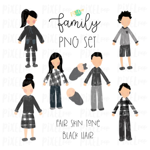 Fair Skin Black Hair Stick Personnes Figure Membres de la famille PNG Sublimation (fr) Ornement de famille (en anglais) Images de portrait de famille (fr) Téléchargement numérique