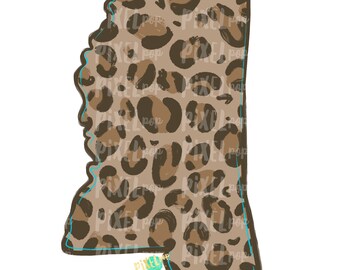 State of Mississippi Shape Turquoise and Leopard PNG | Mississippi | Home State | Sublimation Design | Digital Art PNG | Leopard Print