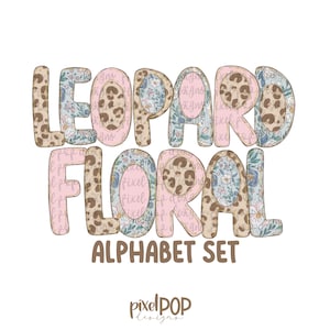 Muted Leopard Floral with Gold Accents Alphabet Letter PNG Set Digital Alphabet Letter Set Art for DTF Sublimation Transfer Doodle Letters