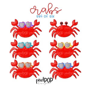 Krabbe mit Sonnenbrille Set von sechs PNG | Krebs | Küsten Kunst | Ozean | Krebs | Sublimationsdesign | Digitaler Download | Druckbare Kunst | Clip-Kunst