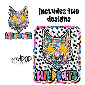 Graffiti Dotty Wildcats Style PNG dessinés à la main | Conception numérique de mascotte d'école | Chats sauvages | Impression sérigraphie DTF par sublimation