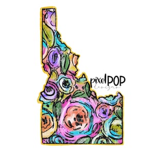 State of Idaho Shape on Floral Acrylic Canvas Digital PNG | Idaho ID | Home State | Heat Transfer | Digital | Floral Background