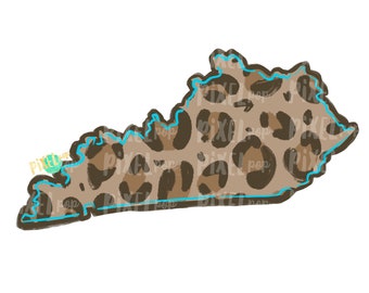 State of Kentucky Shape Turquoise and Leopard PNG | Kentucky | Home State | Sublimation Design | Heat Transfer | Digital | Leopard Print