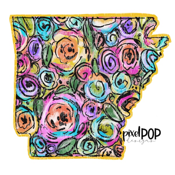 State of Arkansas Shape on Floral Acrylic Canvas Digital PNG | Arkansas AR  | Home State | Heat Transfer | Digital | Floral Background