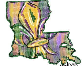 Louisiana State Mardi Gras Fleur de Lis Acrylic on Canvas PNG | Mardi Gras Fleur de Lis | Hand Painted | Mardi Gras | Digital Art Download