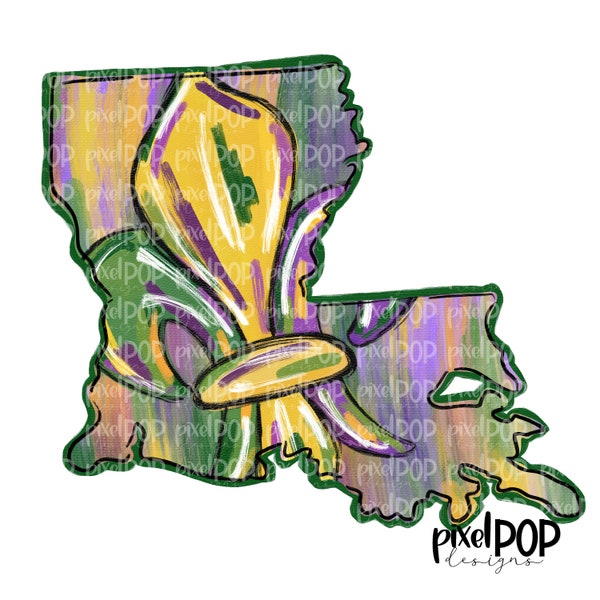 Louisiana State Mardi Gras Fleur de Lis Acrylic on Canvas PNG | Mardi Gras Fleur de Lis | Hand Painted | Mardi Gras | Digital Art Download