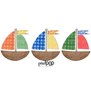 Gingham Sailboat Trio Boy PNG | Boat Digital Art | Summer Sublimation Design | Heat Transfer Art | Digital Download | Printable | Clipart