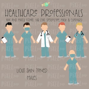 Male Healthcare Professionals Fair Skin Tone Stick Figure PNG | Stick People | Stick Figure | Family Portrait | Nurse PNG | Doctor