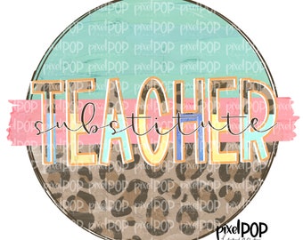 Ersatzlehrer Leopard und Minze PNG | Schule Design | Lehrer Design | Digital | Handbemalt | Digitaler Download | Druckbare Grafik