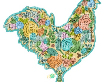 Floral Chicken Silhouette PNG | Chicken Art | Hand Painted Sublimation Design | Sublimation PNG | Digital Download | Printable Artwork | Art