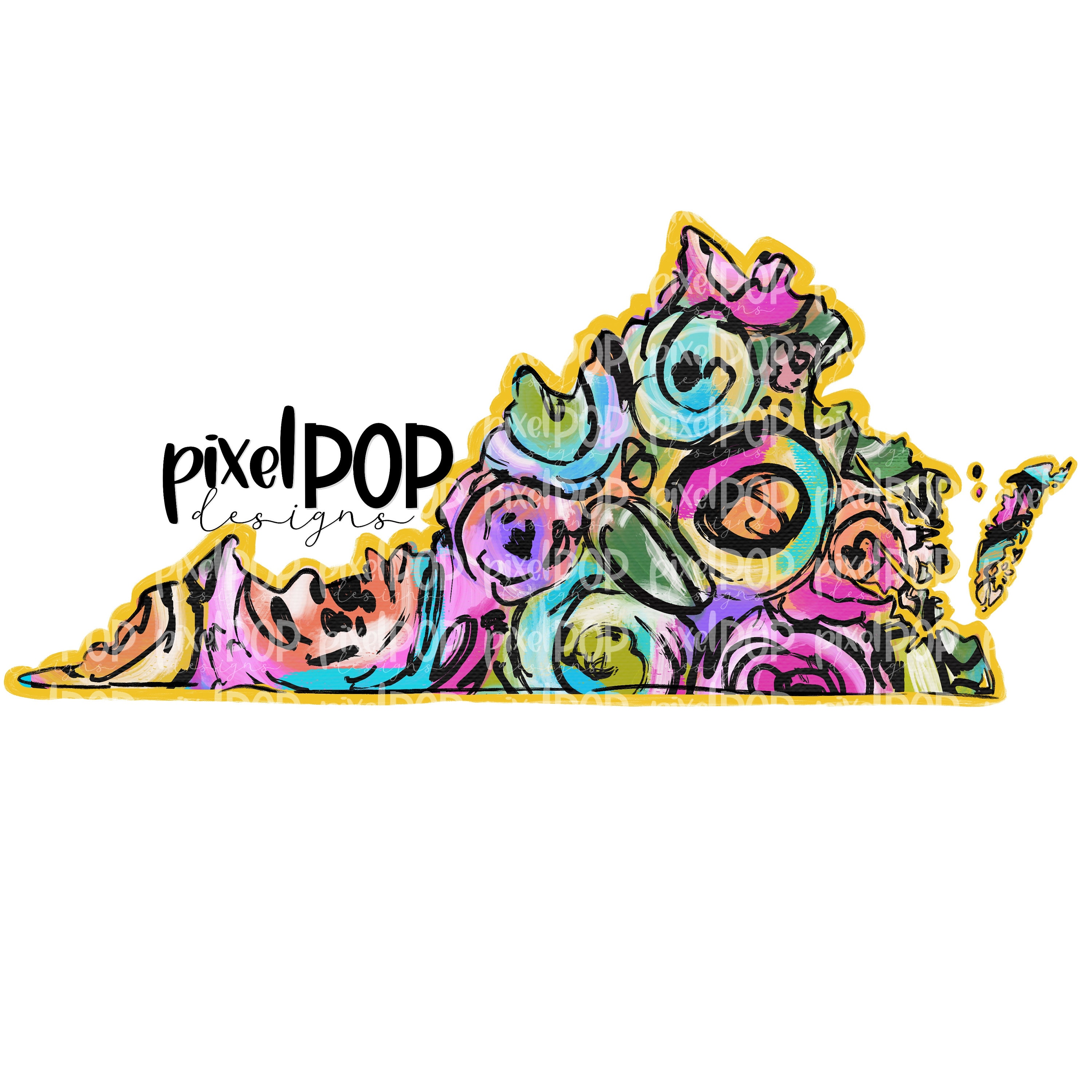 State of Virginia Shape on Floral Acrylic Canvas Digital PNG | Virginia ...
