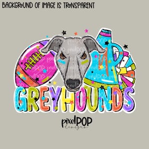 Calcio e Poms Cheer Bright Greyhounds PNG / Design digitale mascotte della scuola / Levrieri / Sublimazione, DTF, Arte di trasferimento serigrafia