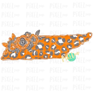 Staat Tennessee vorm oranje witte luipaardbloemen png-ontwerp | Sublimatieontwerp | Warmteoverdracht | Digitale afdruk | Afdrukbaar | Illustraties